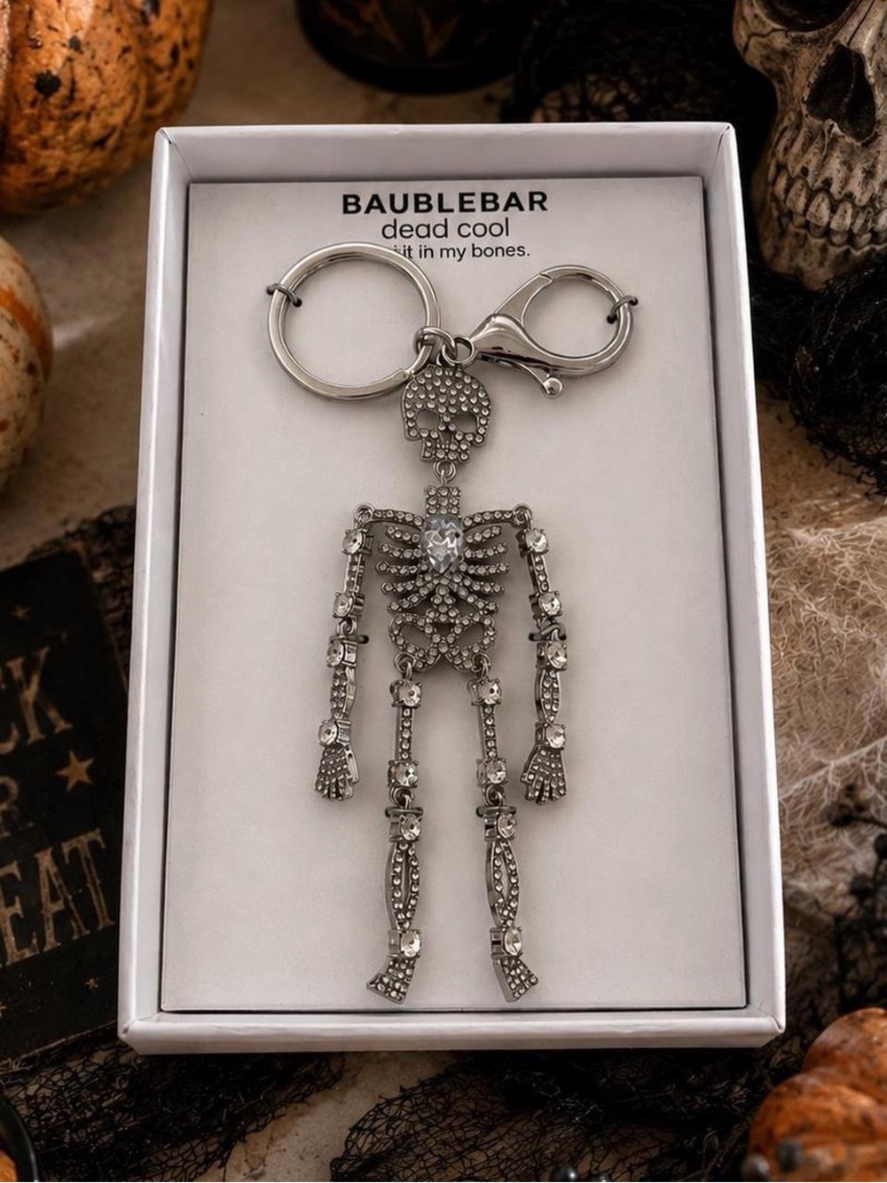 BaubleBar Dead Cool Rhinestone Skeleton Keychain Bag Charm Halloween